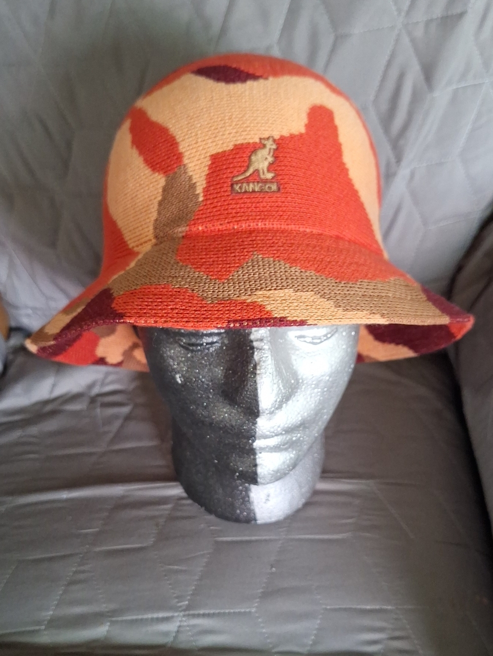 LNC Kangol Joyful Orange & Tan Camo Bucket Burmuda Hat Size L